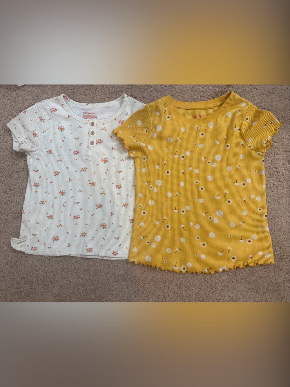 Cat & Jack Girls Floral Short Sleeve Tee Set - White & Mustard Yellow